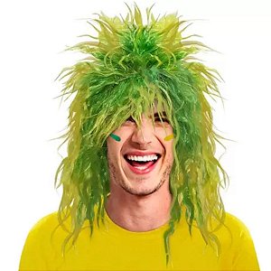 PERUCA LONGA CABELO CRESPO MESCLADO VERDE E AMARELO BRASIL CP110