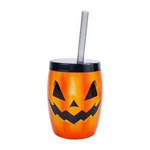 COPO HALLOWEEN ABÓBORA FESTA PLÁSTICO COM CANUDO 300ML