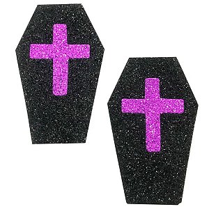 3 DECORAÇÃO HALLOWEEN CAIXÃO MINI GLITTER PROMOÇÃO - MAKE FESTAS