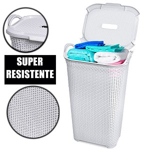 CESTO ROUPA SUJA LIMPA ORGANIZADOR BRANCO MULTIUSO 50LT