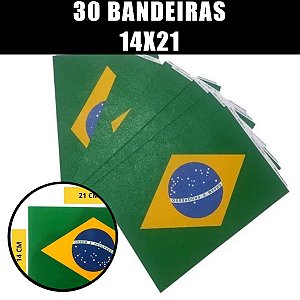30 BANDEIRA BRASIL PAPEL COPA MUNDO FUTEBOL ELEIÇÃO 14X21CM