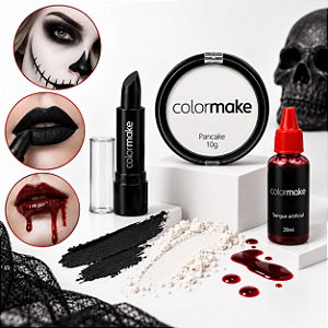 MAQUIAGEM BATOM PRETO PANCAKE BRANCO SANGUE ARTIFICIAL