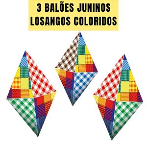 3 BALÕES LOSANGO FESTA JUNINA COLORIDOS SORTIDOS - KAIXOTE