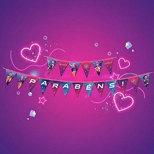 FAIXA DECORATIVA "PARABÉNS" - GUERREIRAS DO K-POP - 2,7M - 1 UNIDADE - FESTCOLOR