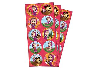 ADESIVO REDONDO PARA LEMBRANCINHA FESTA MASHA E O URSO - 30 UNIDADES - REGINA FESTAS