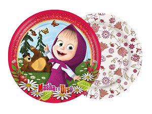 PRATO DE PAPEL FESTA MASHA E O URSO 18CM - 8 UNIDADES - REGINA FESTAS