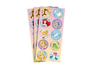 ADESIVOS DECORATIVOS REDONDO FESTA JARDIM DAS PRINCESAS 03 CARTELAS - REGINA FESTAS