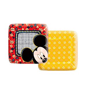 PRATO DESCARTÁVEL QUADRADO MICKEY CLÁSSICO 18CM 08 UNIDADES REGINA FESTAS