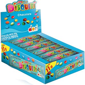 MINI DISQUETI DE  CHOCOLATE - PASTILHAS DE CHOCOLATE CONFEITADAS - COM 36 UNIDADES  DE 11G CADA - DORI