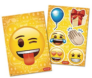 KIT DECORATIVO CARTONADO FESTA EMOJI - 01 PAINEL 64 X 45CM + 06 PEÇAS DESTACÁVEIS - FESTCOLOR