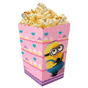 CAIXA PARA PIPOCA MINIONS ROSA 8 UNIDADES - FESTCOLOR