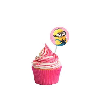 ENFEITE PICK PARA CUPCAKES MINIONS ROSA 08 UNIDADES - FESTCOLOR