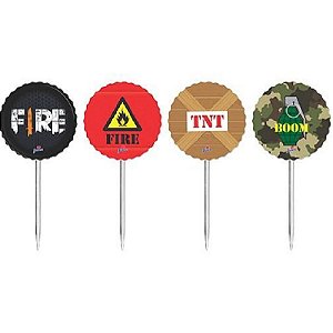 TOPPERS DECORATIVOS PARA DOCES E SALGADOS - FESTA FREE FIRE - 08 UNIDADES - JUNCO