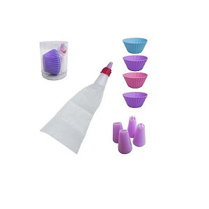 KIT CONFEITEIRO COM 1 BISNAGA, 1 ADAPTADOR DE BICOS, 5 BICOS E 4 FORMAS E SILICONE - REF:MB6287 - FU XING