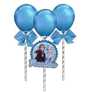 TOPO DE BOLO 3D FESTA FROZEN 2  GLITTER COM PEGA BALÃO - REFERÊNCIA 310038 - COM 03 ITENS - PIFFER