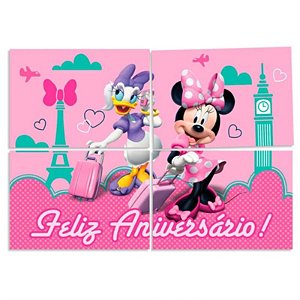 PAINEL GIGANTE DE PAREDE FESTA MINNIE ROSA - 1,26M X 88CM - REGINA FESTAS