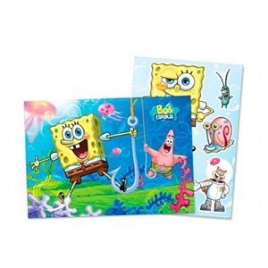 KIT DECORATIVO CARTONADO FESTA  BOB ESPONJA - 01 PAINEL 64 X 45CM + 01 FOLHA COM 06 ENFEITES DESTACÁVEIS - REGINA FESTAS