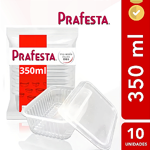POTE RETANGULAR COM TAMPA FREEZER E MICRO 350ML  DESCARTÁVEL COM 24 UNIDADES - PRAFESTA