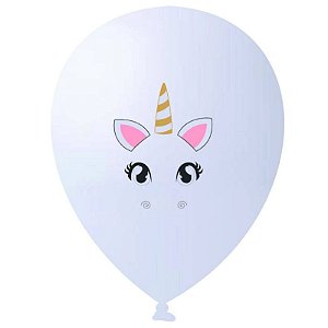 BALÃO  DE FESTA DECORADO - 11" - UNICÓRNIO BRANCO - 25 UNIDADES - HAPPY DAY