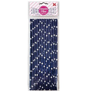 CANUDO DE PAPEL  AZUL ESCURO E BRANCO ESTRELINHAS 6MMX200MM  - 12 UNIDADES - MAKE MIAS