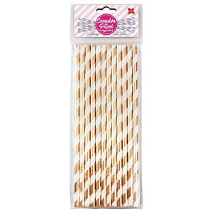 CANUDO DE PAPEL CHAMPANHE METALIZADO 6MMX200MM - 12 UNIDADES - MAKE MAIS