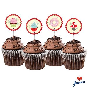 TOPPERS PARA  DOCE E SALGADOS FESTA  CHAPEUZINHO VERMELHO - 08 UNIDADES - JUNCO