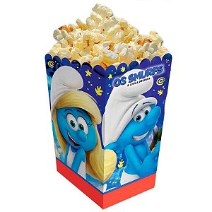 CAIXA PARA PIPOCA FESTA OS SMURFS - CONTÉM 08 UNIDADES - 5CM X 5CM X 11,5CM -  FESTCOLOR