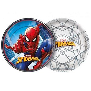 PRATO DESCARTÁVEL FESTA HOMEM-ARANHA ANIMAÇÃO - CONTÉM 12  UNIDADES - 18CM - REGINA FESTAS