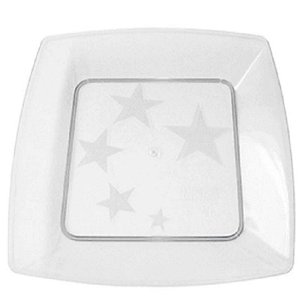 PRATO DE SOBREMESA ACRÍLICO QUADRADO BRANCO 15 CM - 10 UNIDADES - PLASTILÂNIA