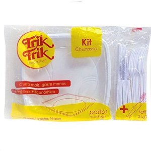 KIT CHURRASCO BIODEGRADAVEL - 10 UNIDADES - BRANCO - TRIK TRIK