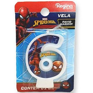 VELA FESTA HOMEM ARANHA -  NÚMERO 6 - 01 UNIDADE - REGINA FESTAS