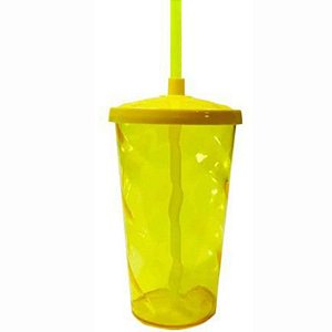 COPO FEST COM TAMPA E CANUDO 750 ML - AMARELO TRANSPARENTE - LSC TOY