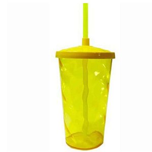 COPO FEST COM TAMPA E CANUDO 400 ML - AMARELO TRANSPARENTE - LSC TOY