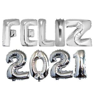 BALÃO METALIZADO KIT FELIZ 2021 PRATA - 16'' 40CM - YDH FESTAS