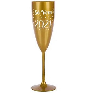 TAÇA CHAMPAGNE DOURADA " SÓ VEM 2021 '' - 01 UNIDADE - COMIX