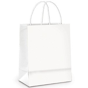 SACOLA DE PAPEL  BRANCA - TAM M  25X10,5X31 CM - COM 10 UNIDADES - POZZA E BEMON