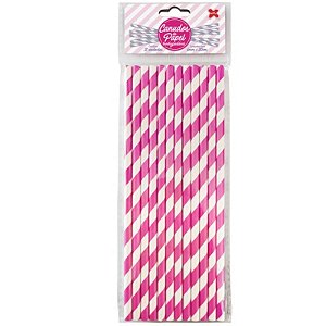 CANUDO DE PAPEL LISTRADO PINK  6MMX200MM - 12 UNIDADES - MAKE MAIS