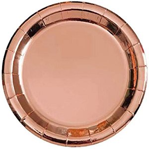 PRATO PAPEL LISO ROSÊ GOLD - 10 UNIDADES - 18 CM - SILVER FESTAS