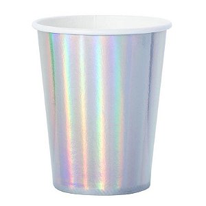 COPOS DE PAPEL LISO LAMINADO PRATA FURTA-COR - CONTÉM 10 UNIDADES - SILVER FESTAS
