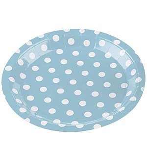 PRATO DE PAPEL - AZUL BEBE COM POA - 18CM - COM 10 UNIDADES - SILVER FESTAS