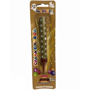 VELA VULCÃO CHAMA  COLORIDA - DOURADA - 01 UNIDADE -  FANTASMINHA