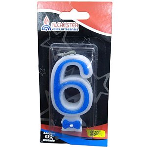 VELA DE ANIVERSÁRIO GRAVATINHA AZUL - N° 6 - 01 UNIDADE - ALCHESTER