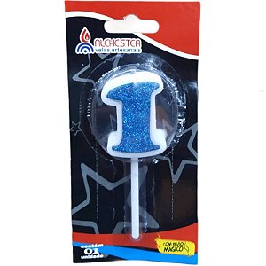 VELA DE ANIVERSÁRIO CITRUS GLITTER AZUL - N° 1 - 01 UNIDADE - ALCHESTER