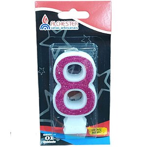 VELA DE ANIVERSÁRIO GLITTER ROSA - N° 8 - 01 UNIDADE - ALCHESTER