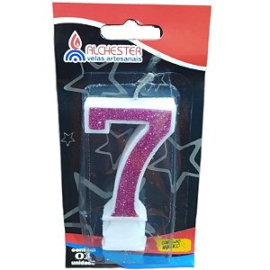 VELA DE ANIVERSÁRIO GLITTER ROSA - N° 7 - 01 UNIDADE - ALCHESTER