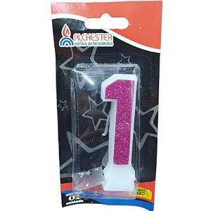 VELA DE ANIVERSÁRIO GLITTER ROSA - N° 1 - 01 UNIDADE - ALCHESTER