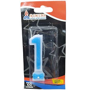 VELA DE ANIVERSÁRIO GRAVATINHA AZUL - N°1 - 01 UNIDADE - ALCHESTER