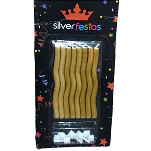 VELA PALITO EM ESPIRAL GLITTER DOURADA - 08 UNIDADES - SILVER FESTAS