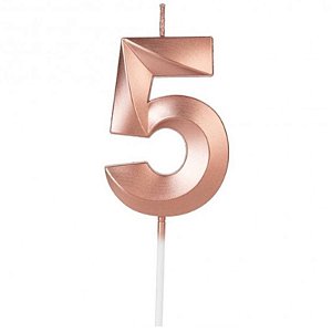 VELA DE ANIVERSÁRIO ROSE GOLD DESIGN NÚMERO 5 - 01 UNIDADE - SILVER FESTAS