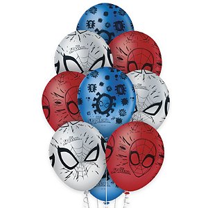 BALÃO DE  LATEX FESTA HOMEM ARANHA  - PREMIUM - 12 " - COM 10 UNIDADES - REGINA FESTAS